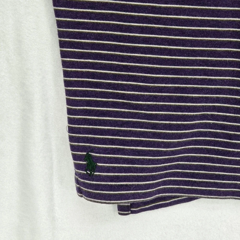 Polo Ralph Lauren Men XXL Heavy Polo Shirt Striped‎ Purple Custom Fit Cotton